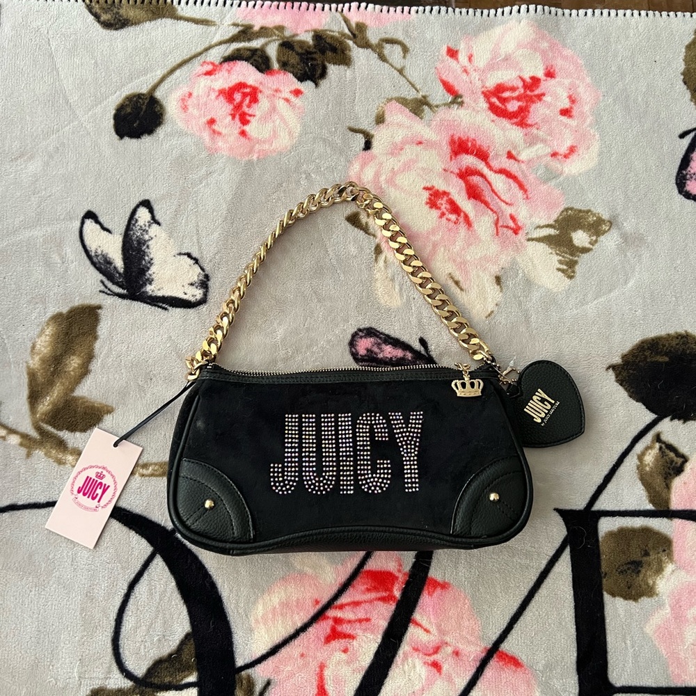 Juicy Couture Black and Gold Shoulder Bag with Chain Detail